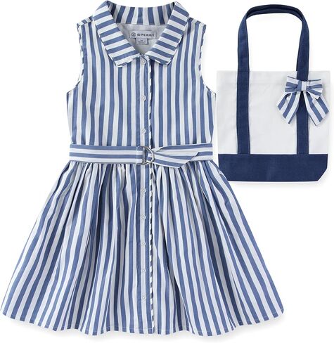 Sperry Girls Striped Poplin Shirt Dress with Canvas Tote Bag for Big Kids in Saudi Arabia