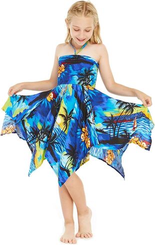 Matching Father Daughter Hawaiian Luau Men Shirt Girl Gypsy Dress in Sunset in Saudi Arabia