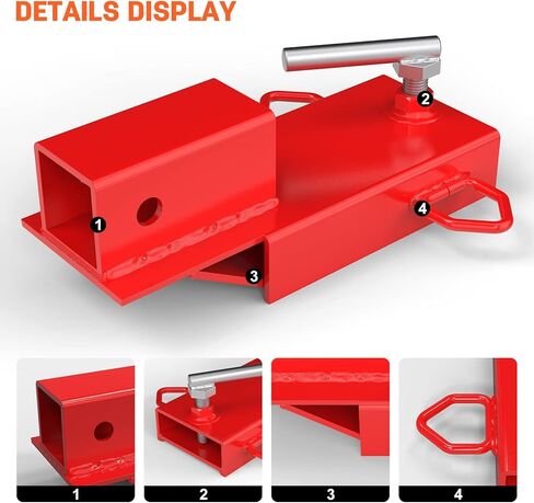 Universal 2" Forklift Trailer Hitch Attachment Adapter, Heavy Duty Clamp-on Forklift Ball Hitch Attachment, Red Forklift Hitch Attachment with Chain for Pallet Forks in Kuwait
