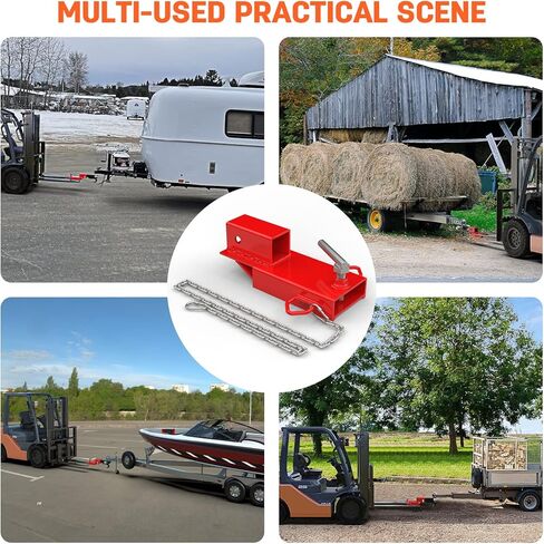 Universal 2" Forklift Trailer Hitch Attachment Adapter, Heavy Duty Clamp-on Forklift Ball Hitch Attachment, Red Forklift Hitch Attachment with Chain for Pallet Forks in Kuwait