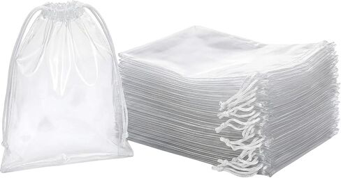 Clear LDPE Drawstring Bags (250 Pack) (13.75" x 17.5") 2 Mil Disposable Transparent Plastic with Double Cotton White Strings. Shoe Bags for Travel Large Storage Organizers Pouch (250) in Saudi Arabia