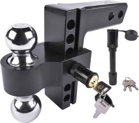 Aluminum Adjustable Trailer Hitch Fits 2" Receiver, 6" Drop/Rise Drop Hitch, 12500 LBS, Ball Mount, 2" and 2-5/16" Dual Towing Ball w/Double Locks Vahaha in Saudi Arabia