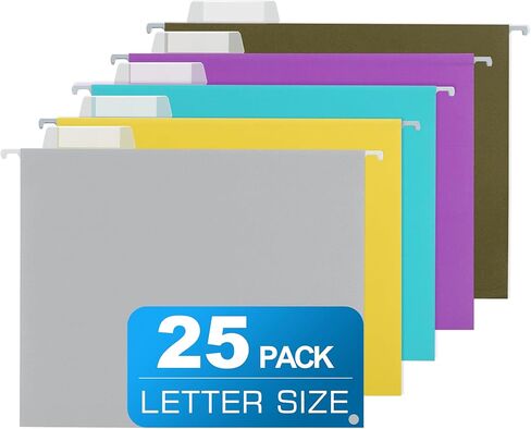 25 حزمة من مجلدات الملفات المعلقة، مجلد ملفات بحجم حرف أسود، مصمم للملفات الضخمة، خزانة الملفات، 1/5 علامات تبويب قابلة للتعديل للمكتب والمدرسة والمنزل in Kuwait