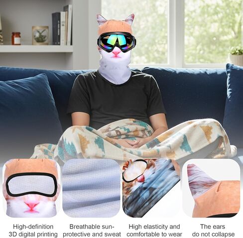 3D Cat Ski Mask Balaclava, 2 Pack Windproof Full Face Cover with Ears, Polyester Winter Mask for Skiing Riding Music Festivals Parties Multicolor in Saudi Arabia