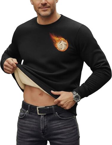 Men's Sherpa Lined Sweatshirt Winter Warm Fleece Crewneck Sweatshirts Thermal Heavyweight Pullover Tops in Kuwait