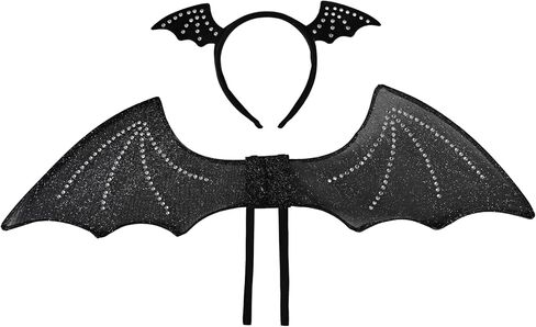 أجنحة الخفافيش - أجنحة الشيطان الأسود ومجموعة عصابة الرأس لزي الهالوين مصاصي الدماء الساحرة والحفلات التنكرية، مقاس صغير in Kuwait