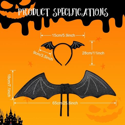 أجنحة الخفافيش - أجنحة الشيطان الأسود ومجموعة عصابة الرأس لزي الهالوين مصاصي الدماء الساحرة والحفلات التنكرية، مقاس صغير in Kuwait
