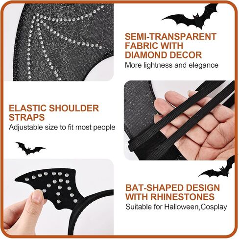 أجنحة الخفافيش - أجنحة الشيطان الأسود ومجموعة عصابة الرأس لزي الهالوين مصاصي الدماء الساحرة والحفلات التنكرية، مقاس صغير in Kuwait