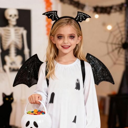 أجنحة الخفافيش - أجنحة الشيطان الأسود ومجموعة عصابة الرأس لزي الهالوين مصاصي الدماء الساحرة والحفلات التنكرية، مقاس صغير in Kuwait