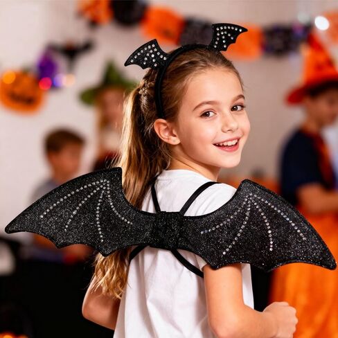 أجنحة الخفافيش - أجنحة الشيطان الأسود ومجموعة عصابة الرأس لزي الهالوين مصاصي الدماء الساحرة والحفلات التنكرية، مقاس صغير in Kuwait