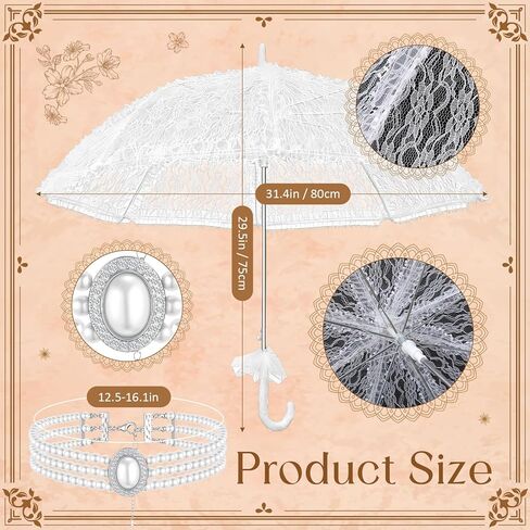 Landical 5 Pcs Tea Party Outfits Fascinator Hat Lace Gloves Parasol Umbrella Fishnet Tights for Wedding Dress 1920s Costume in Saudi Arabia