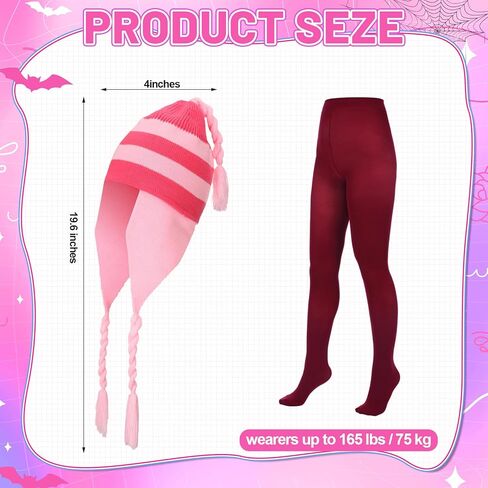 JaGely 2 Pcs Costume Accessories Set Pink Striped Beanie Hat with Ear Flaps Dark Red Long Socks Halloween Costume for Cosplay in Saudi Arabia