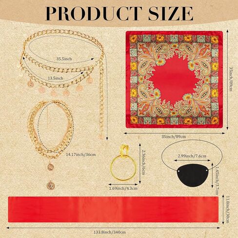 Pirate Costume Women Accessories Red Bandana Pirate Scarf Belt Jewels Necklace Eye Patch Sash Jewelry Hair Accessories Disfraz Pirata Mujer Gasparilla Outfits Halloween Costume in Kuwait