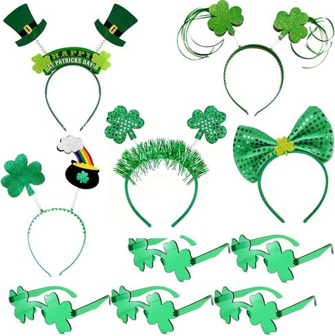 10 عبوات من عصابة الرأس لعيد القديس باتريك ونظارات شامروك الشمسية لعيد القديس باتريك وقبعات البرسيم الأخضر وعصابة رأس نظارات مبتكرة لأغطية الرأس الأيرلندية وحفلات الحفلات وديكورات المهرجانات in Kuwait