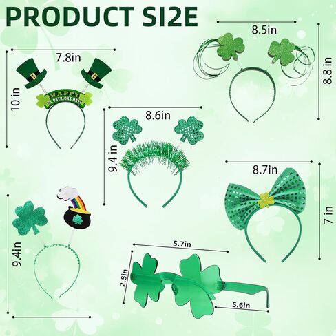 10 عبوات من عصابة الرأس لعيد القديس باتريك ونظارات شامروك الشمسية لعيد القديس باتريك وقبعات البرسيم الأخضر وعصابة رأس نظارات مبتكرة لأغطية الرأس الأيرلندية وحفلات الحفلات وديكورات المهرجانات in Kuwait