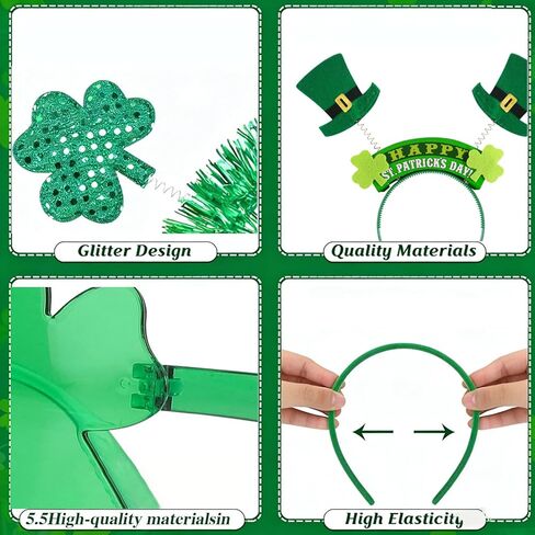 10 عبوات من عصابة الرأس لعيد القديس باتريك ونظارات شامروك الشمسية لعيد القديس باتريك وقبعات البرسيم الأخضر وعصابة رأس نظارات مبتكرة لأغطية الرأس الأيرلندية وحفلات الحفلات وديكورات المهرجانات in Kuwait