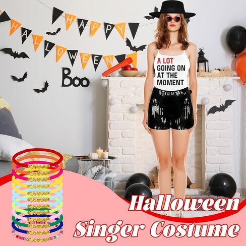 17 Pcs Halloween Singer Costume Black Bowler Hat Sunglasses Shorts Fake Microphone Prop Sticker Halloween Party in Kuwait