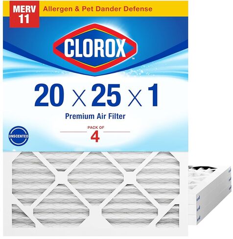 Clorox 20x25x1 Air Filter, MERV 13 Pleated HVAC AC Furnace Air Filters for Allergies, Pet Dander, Smoke and more, MPR 1500 & FPR 10 – Pack of 4 in Saudi Arabia