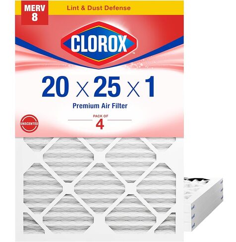 Clorox 20x25x1 Air Filter, MERV 13 Pleated HVAC AC Furnace Air Filters for Allergies, Pet Dander, Smoke and more, MPR 1500 & FPR 10 – Pack of 4 in Kuwait