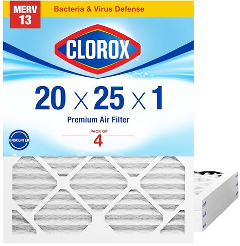 Clorox 20x25x1 Air Filter, MERV 13 Pleated HVAC AC Furnace Air Filters for Allergies, Pet Dander, Smoke and more, MPR 1500 & FPR 10 – Pack of 4 in Saudi Arabia