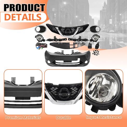 JX RACING Front Bumper Cover Grille Kit Compatible with 2017 2018 2019 Nissan Rogue Sport Upper Grill W/O Camera Hole Fog Lights Lamps Cover Bezel Bumper Bracket NI1000318 620226MA0H 62222DF3OA in Kuwait