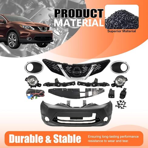 JX RACING Front Bumper Cover Grille Kit Compatible with 2017 2018 2019 Nissan Rogue Sport Upper Grill W/O Camera Hole Fog Lights Lamps Cover Bezel Bumper Bracket NI1000318 620226MA0H 62222DF3OA in Kuwait