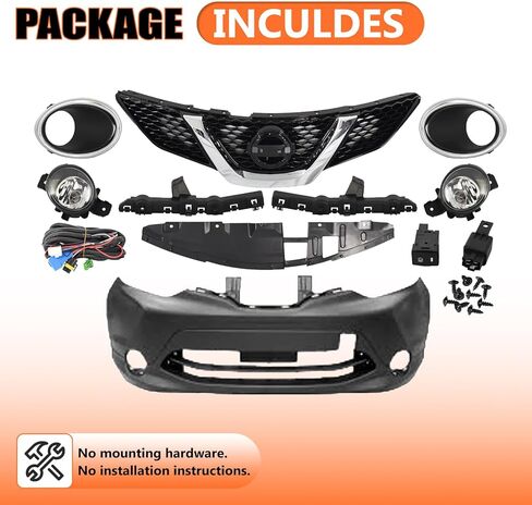 JX RACING Front Bumper Cover Grille Kit Compatible with 2017 2018 2019 Nissan Rogue Sport Upper Grill W/O Camera Hole Fog Lights Lamps Cover Bezel Bumper Bracket NI1000318 620226MA0H 62222DF3OA in Kuwait