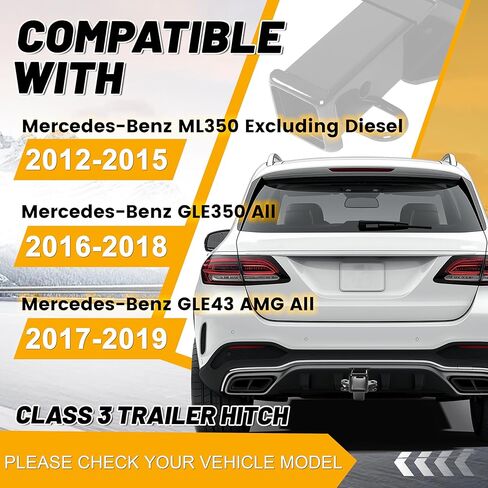 Kojem Class 3 Trailer Tow Hitch Compatible with 2012-2019 Mercedes-Benz ML350/GLE350/GLE43 AMG Excluding Diesel 2" Trailer Hitch Receiver Towing 7,000 lbs Capacity in Saudi Arabia