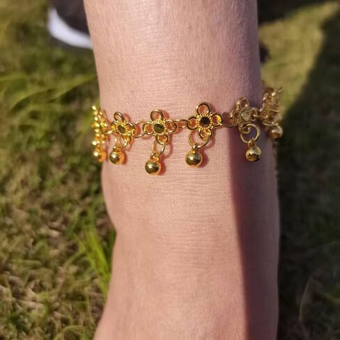 14K Gold Flower Ankle Bracelets for Women Waterproof Silver Plus Size Large Vintage Boho Indian Non Tarnish Anklets Beach Cute Chunky Cuban Friendship Dainty Charm Adjustable Anklets in Kuwait