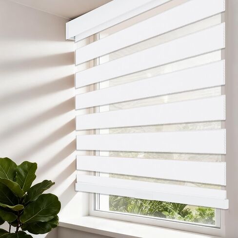 Cordless Zebra Window Shades by VELAFORM (57" W x 72" H, White), Free-Stop, Day & Night Control, Modern Design in Saudi Arabia