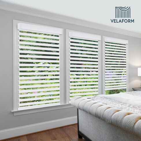 Cordless Zebra Window Shades by VELAFORM (57" W x 72" H, White), Free-Stop, Day & Night Control, Modern Design in Saudi Arabia