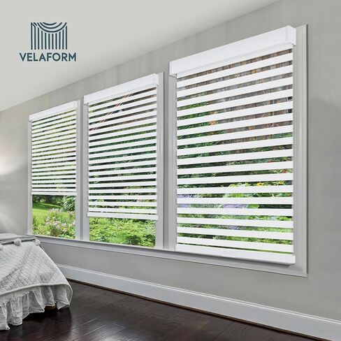 Cordless Zebra Window Shades by VELAFORM (57" W x 72" H, White), Free-Stop, Day & Night Control, Modern Design in Saudi Arabia