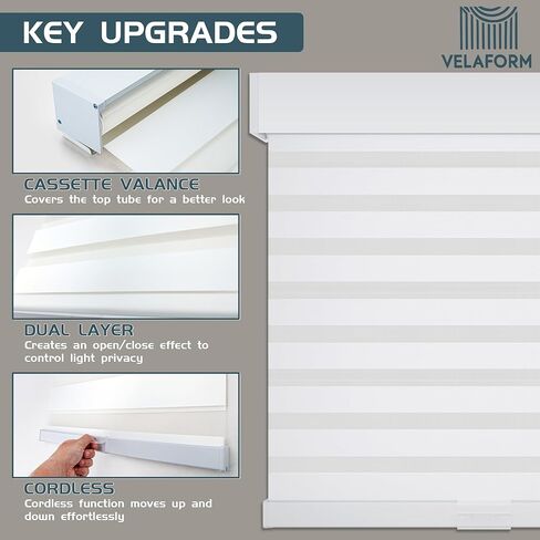 Cordless Zebra Window Shades by VELAFORM (57" W x 72" H, White), Free-Stop, Day & Night Control, Modern Design in Saudi Arabia