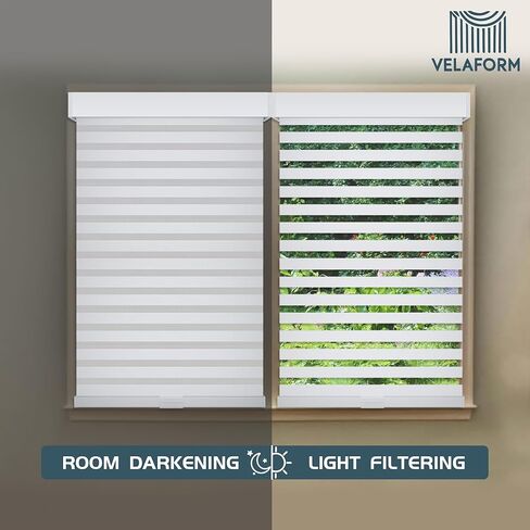Cordless Zebra Window Shades by VELAFORM (57" W x 72" H, White), Free-Stop, Day & Night Control, Modern Design in Saudi Arabia
