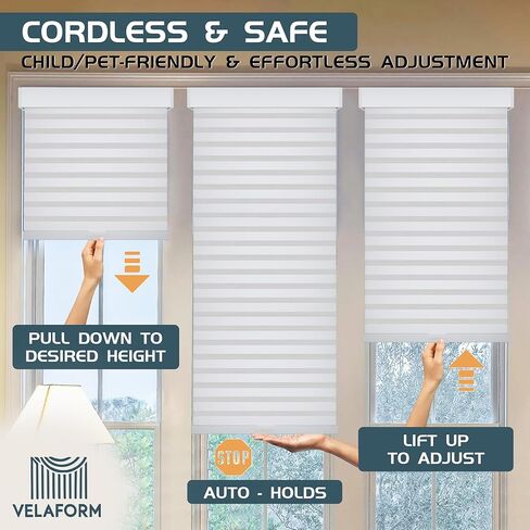 Cordless Zebra Window Shades by VELAFORM (57" W x 72" H, White), Free-Stop, Day & Night Control, Modern Design in Saudi Arabia