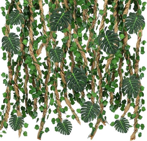 Jungle Theme Party Decoration Safari Jungle Leaf Decor with Kraft Paper Artificial Ivy Greenery Garland Fake Tropical Palm Leaves for Garden Indoor Outdoor Jungle Decor Forest Party Supplies in Saudi Arabia