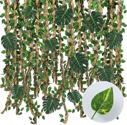 Jungle Theme Party Decoration Safari Jungle Leaf Decor with Kraft Paper Artificial Ivy Greenery Garland Fake Tropical Palm Leaves for Garden Indoor Outdoor Jungle Decor Forest Party Supplies in Saudi Arabia