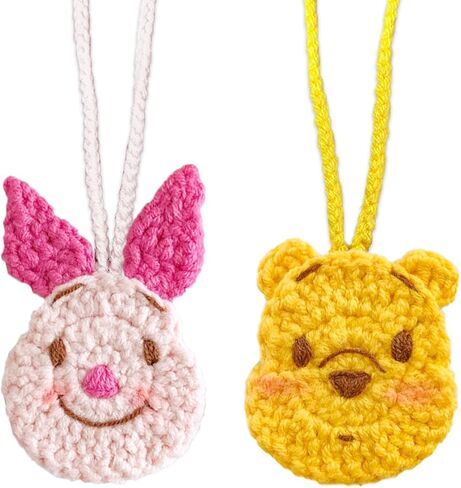 زينة سيارة كروشيه ويني وبيجليت، إكسسوارات مرآة الرؤية الخلفية الرائعة والجميلة للنساء والفتيات والمراهقات، زينة حقيبة لطيفة، عبوتان. in Kuwait