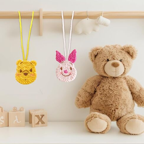 زينة سيارة كروشيه ويني وبيجليت، إكسسوارات مرآة الرؤية الخلفية الرائعة والجميلة للنساء والفتيات والمراهقات، زينة حقيبة لطيفة، عبوتان. in Kuwait