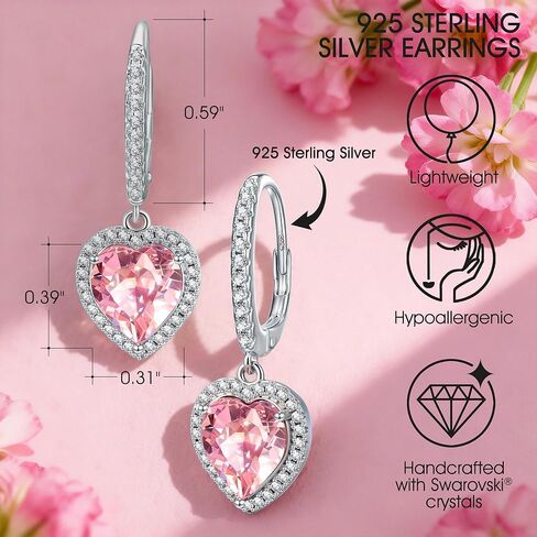 S925 Sterling Silver Earrings for Women Created with Swarovski® Crystals, Post Lightweight Drop Dangle Huggie, Hypoallergenic Earrings for Sensitive Perfect Valentine’s Day, Anniversary, Birthday Gift in Saudi Arabia