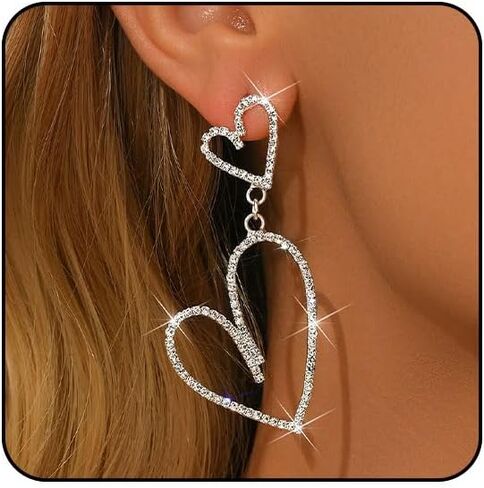 Gold Heart Earrings for Women Silver Big Heart Dangle Earrings Large Hearts Jewelry Long Statement Earring Trendy Valentines Earring Valentine's Day Gifts for Her Valentines Day Outfits for Women Chunky Silver Jewelry Gold Accessories in Kuwait