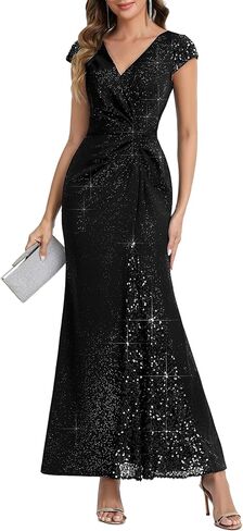 Ever-Pretty Women's Glitter V-Neck Formal Wedding Guest Dress Sequin Stretchy Prom Evening Gown Mother of Bride Dresses 02657 in Saudi Arabia
