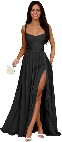 Chiffon Bridesmaid Dress Long 2026 Spaghetti Straps Evening Dresses for Women Empire Waist Slit Formal Dress in Kuwait