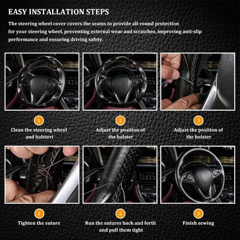 Genuine Leather Steering Wheel Cover, Stitch On Wrap, Hand Sewing Steering Wheel Cover with Needle Thread, Anti-Slip Car Steering Wheel Protector for Max Diameter 15 Inch (Gray, Hole) in Saudi Arabia
