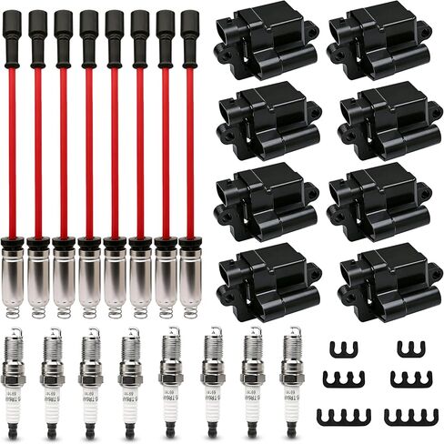 8 Pack Square Ignition Coils and Iridium Spark Plug and Wire Set Compatible with Chevrolet Chevy GMC Hummer Avalanche Savana 1500 2500 3500 Sierra H2 4.8L 5.3L 6.0L replacement UF271 12558693 D581 in Saudi Arabia