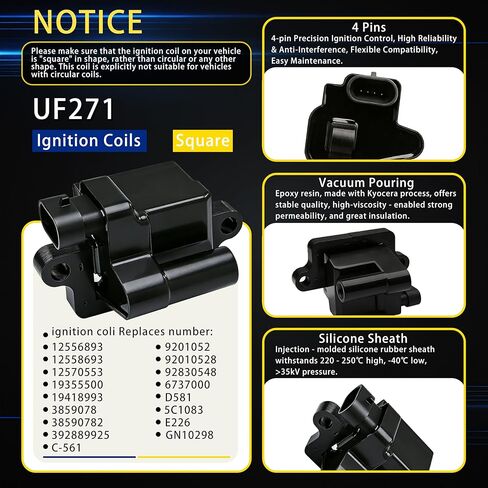 8 Pack Square Ignition Coils and Iridium Spark Plug and Wire Set Compatible with Chevrolet Chevy GMC Hummer Avalanche Savana 1500 2500 3500 Sierra H2 4.8L 5.3L 6.0L replacement UF271 12558693 D581 in Saudi Arabia