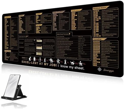 Excel Cheat Sheet Desk Pad, Mousepad, Mouse pad Large (35.4x15.7x0.12in) Waterproof Keyboard Mat，Non-Slip Rubber Base，Stitched Edges and Universal Portable Plastic Cell Phone Stand by sinergya in Saudi Arabia