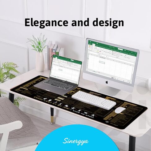 Excel Cheat Sheet Desk Pad, Mousepad, Mouse pad Large (35.4x15.7x0.12in) Waterproof Keyboard Mat，Non-Slip Rubber Base，Stitched Edges and Universal Portable Plastic Cell Phone Stand by sinergya in Saudi Arabia