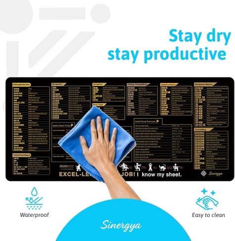 Excel Cheat Sheet Desk Pad, Mousepad, Mouse pad Large (35.4x15.7x0.12in) Waterproof Keyboard Mat，Non-Slip Rubber Base，Stitched Edges and Universal Portable Plastic Cell Phone Stand by sinergya in Saudi Arabia