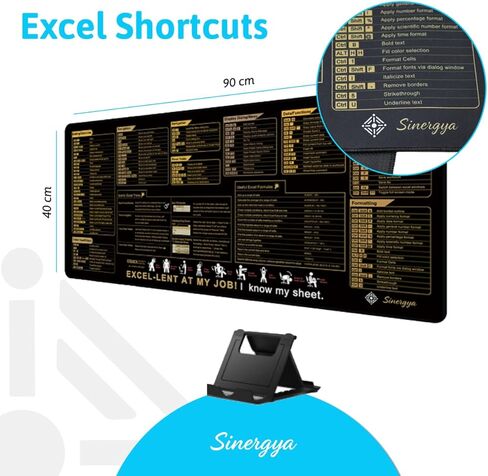 Excel Cheat Sheet Desk Pad, Mousepad, Mouse pad Large (35.4x15.7x0.12in) Waterproof Keyboard Mat，Non-Slip Rubber Base，Stitched Edges and Universal Portable Plastic Cell Phone Stand by sinergya in Saudi Arabia